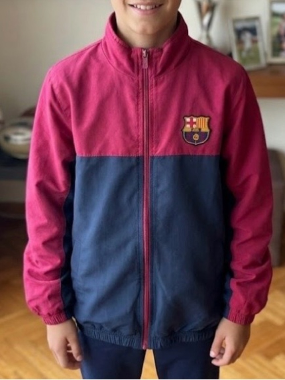 Kids Two-Tone Zip Front Jacket - Burgundy & Navy FC BARCELONA
